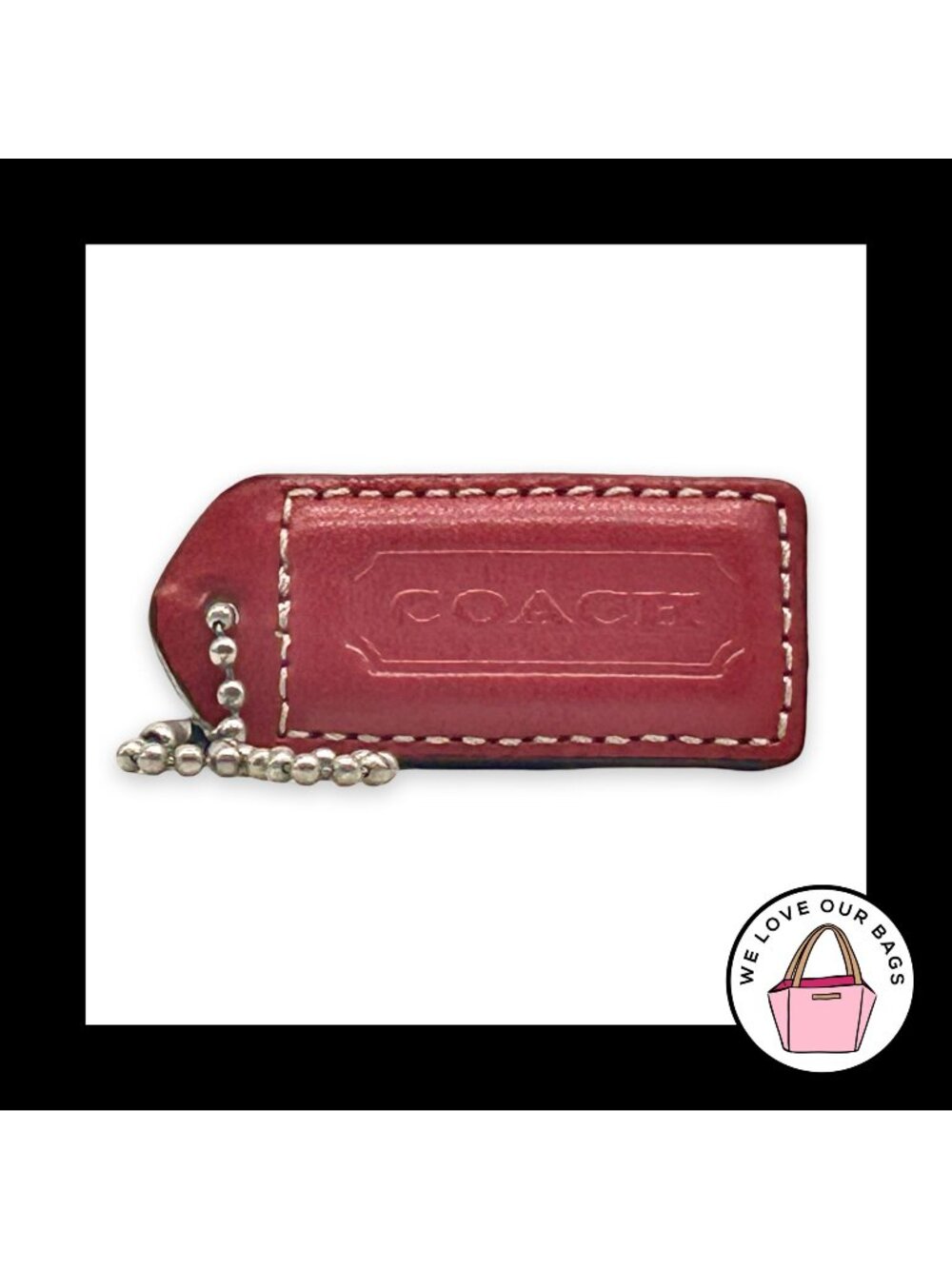 COACH Y2K VINTAGE Hang Tag 2" Red Saddle Leather Bag Charm Keychain Fob Medium